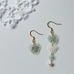 No.61 タティングレース サージカルステンレスピアス 小花 淡水パール