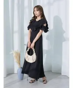 [最安値]earth music&ecology 2WAYフリルワンピース 黒