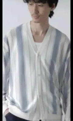 nano universe ストライプ Vネックカーディガン