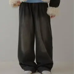 kutir ユニセックス タックワイドデニムパンツブラック系その他