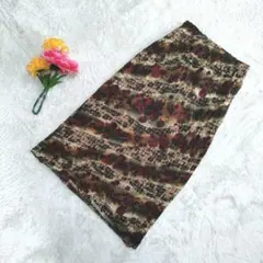 昭和レトロ【和柄】【花柄】ロングタイトスカートM