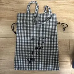 カレルチャペック　チェック柄巾着トートバッグ