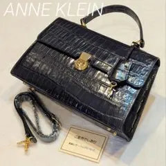 ANNE KLEIN クロコダイル型押し ハンドバッグ 黒 金色 極美品のサムネイル