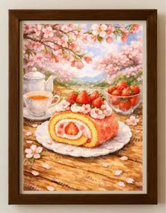 【水彩画アート】桜風そよぐ午後の茶会 2L版写真用紙