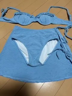 水着 2wayバンドゥ×レースアップフレアスカート体型カバーワッフルギャルビキニ