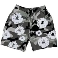 デニムティアーズ フラワープリント カモデザイン ハーフパンツ グレー L