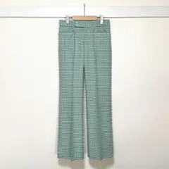 ダンロップ チェック柄 フレアパンツ W76 グリーン おしゃれ カジュアルのサムネイル