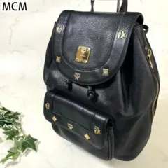MCM レザー リュック バックパック ロゴプレート スタッズ 黒 ゴールドのサムネイル