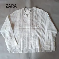 【ZARA】新品　コットン100％ノーカラーブラウス　XS（ゆったり）