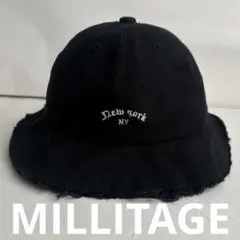 MILLITAGE バケットハット ブラック New York刺繍 フリンジ
