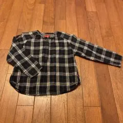 ships シップス　130 チェックシャツ　ノーカラー　紺