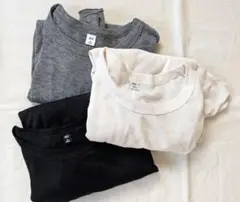 GU　ソフトシアークルーネック　長袖　3枚セット　黒グレー白