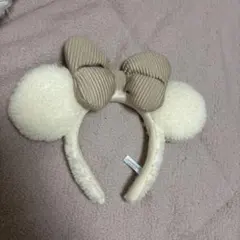 ミッキー耳カチューシャ ベージュリボン