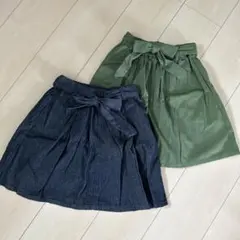 新品未使用　リボン付き　デニム風、カーキスカート　2色セット