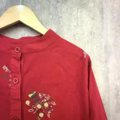 V・I・A・N・T・E 赤い刺繍入り長袖シャツ　綿100%