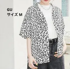 【美品】GU・ジーユー・オープンカラーシャツ・レオパード柄・5分袖・ショート丈のサムネイル