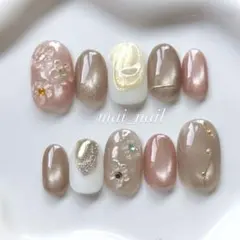 ネイルチップ　マグネットネイル　ぷっくり　フラワー　ミラー　春　夏