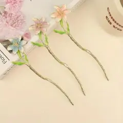 花モチーフ かんざし 髪飾り 3本セット