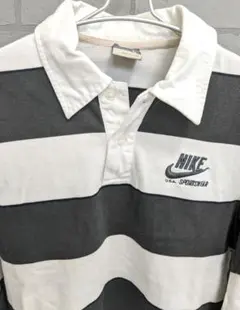 NIKE 　ナイキ　ラガーシャツ　太ボーダー　ホワイト　グレー　刺繍　サイズＬ