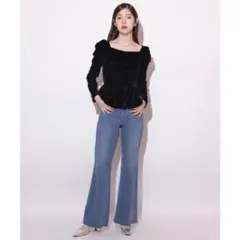 Rirandture 美脚セミフレアデニムパンツ ブルー Sサイズのサムネイル
