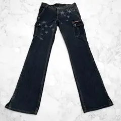 【90s】HYSTERIC GLAMOUR 星柄　フレア カーゴパンツ ブラックのサムネイル