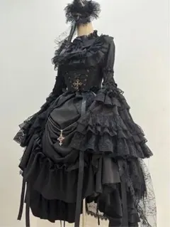 黒 ゴスロリ ロリータ ワンピース ドレス ブラック 十字架 3点セット 黒 ゴスロリ ロリータ ワンピース ドレス ブラック 十字架 3点セット