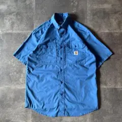 00s Carhartt 半袖BDシャツ ワーク 胸ポケット L 青 A471