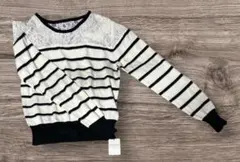 HEATHER レースネックラインのストライプニット