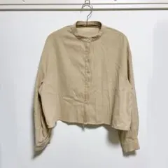 JUNOAH ベージュ ノーカラーブラウス M