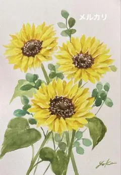 ひまわり2 水彩画　原画のサムネイル