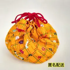 巾着　巾着バッグ　ちりめん　花柄　黄色　ピンク　赤　緑　小物入れ　レトロ