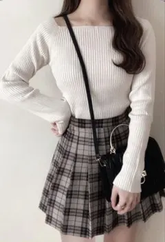 グレイル　GRL スクエアネックリブニットトップス[rut072]