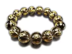 厄除けAAA天然石茶水晶六字真言金箔彫り大玉約14mmブレスレット3