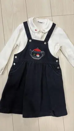 familiarファミリア デニムジャンパースカート＆ブラウス2点 サイズ100