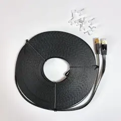 CAT6 LANケーブル 30m LEKVKM フラットタイプ ブラック 黒
