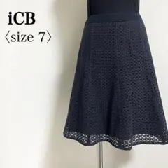 iCB◎チェック柄 メッシュ フレアスカート ネイビー7 春夏 透け感