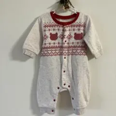 クマ柄ロンパース 60〜70cm ボア素材 肘あて付