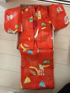 七五三用 赤 扇子柄 着物 約90cm