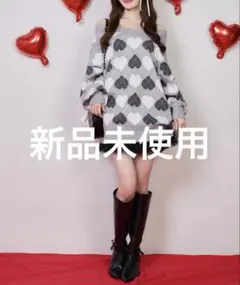 【新品】 ナイスクラップ ハートアーガイルニットミニワンピ グレー