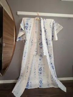 浴衣　帯セット　水色　白　花柄