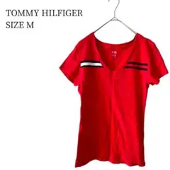 トミーヒルフィガー/Tシャツ/Vネック/ラインデザイン/半袖/コットン/M