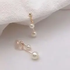 上品 ゴールド パール クリップ イヤリング 韓国風 豪華 ゆらゆら