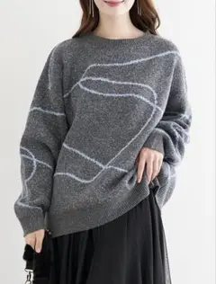 ラインジャガード シャギーラメニットトップス