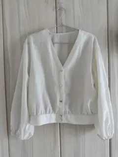 【ロペピクニック】ホワイト ノーカラージャケット Vネック