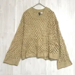 ディバイデッド　メッシュ編みニット　アシメヘム　ベージュ　Lのサムネイル