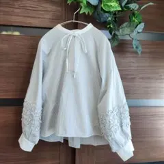 美品✨ships配色チェックソリッドハシゴレースピンタックブラウス 