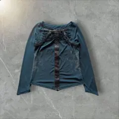 Ozz croce 異素材切り替え 編み上げキャミソール 黒赤 龍 ドラゴン