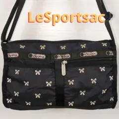 LeSportsac ブラックショルダーバッグ リボン刺繍 黒 レスポートサック