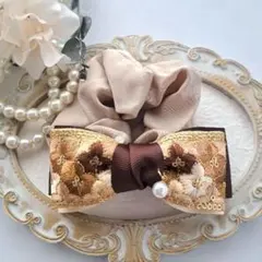 ⭐3317⭐❣️大人可愛い華やかアクセ❣️オリジナル✴インド刺繍リボンシュシュ