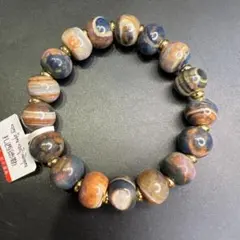 優質メノウ ピーターサイト 青彩星 地球紋 青い天珠 天眼石ブレスレット20cm